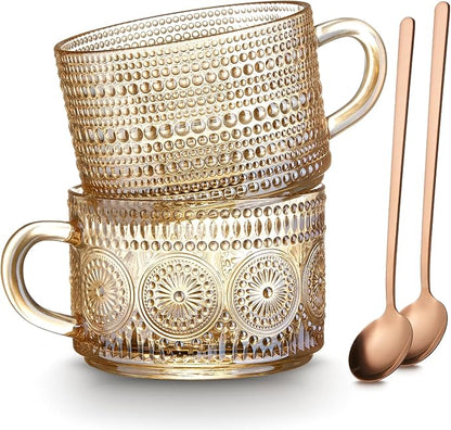 MFACOY Vintage Coffee Mugs Set of 2, 14 oz Glass Tea Cups by Mfacoyisalifestylebrand