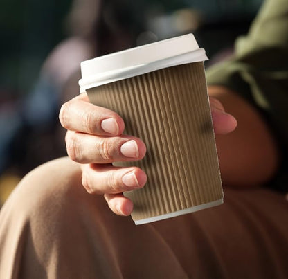NYHI 12 oz Ripple Insulated Coffee Cups – Kraft Disposable Paper Coffee Cups - Image 3