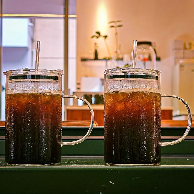 20oz Glass Tumblers with Lids and Straws - Image 4