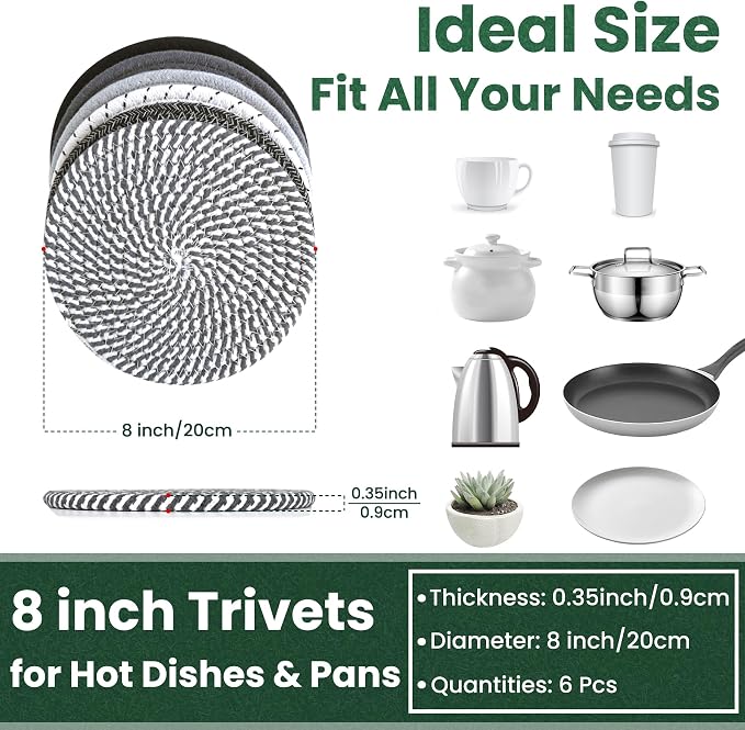8 Inch Trivets for Hot Dishes, Hot Pots and Pans, Large Coaster for Kitchen - Image 2