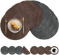 Round Placemats and Coasters Set of 8, Washable Reversible Faux Leather Placemats Cowhide Pattern Place Mats Wipeable Non-Slip 15 inch Round Kitchen Dining Table Mats (Gray Dark Coffee, 8)