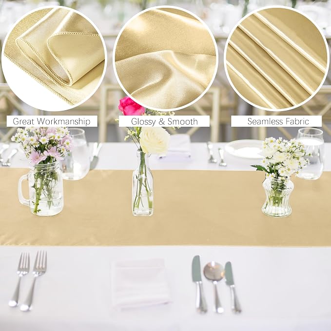 Aneco 16 Pack Satin Table Runner 12 x 108 Inch Champagne Long Wedding Satin - Image 3