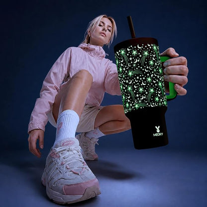 Meoky 40 oz Tumbler with Handle and Straw: Glow in the Dark Tumbler with Lid - Image 2