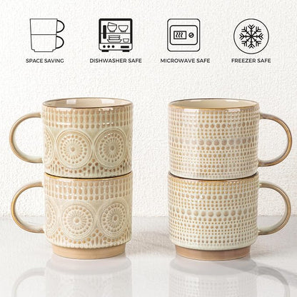 GBhome 12 oz Coffee Mugs Set of 4, Stackable Ceramic Coffee Cups Set | Modern - Image 7