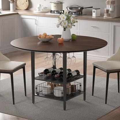 VFK 47" Round Dining Table Set with Storage Steel Legs & Sunburst Design, 5-Piece Modern Wooden Kitchen Set for 4-6 People, Includes 4 Comfortable Chairs for Dining Room, Living Room or Kitchen