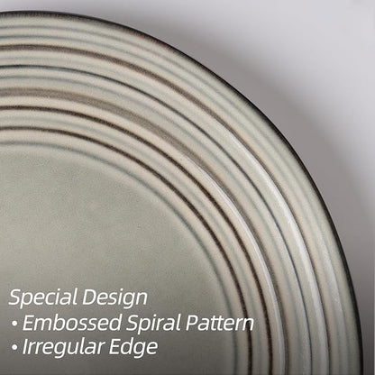 Famiware Plates and Bowls Sets 18-Piece Stoneware Dinnerware Sets, Dishes Set for 6, Hand-made Reactive Glaze Dish Set, Twilight Series, Terre-verte