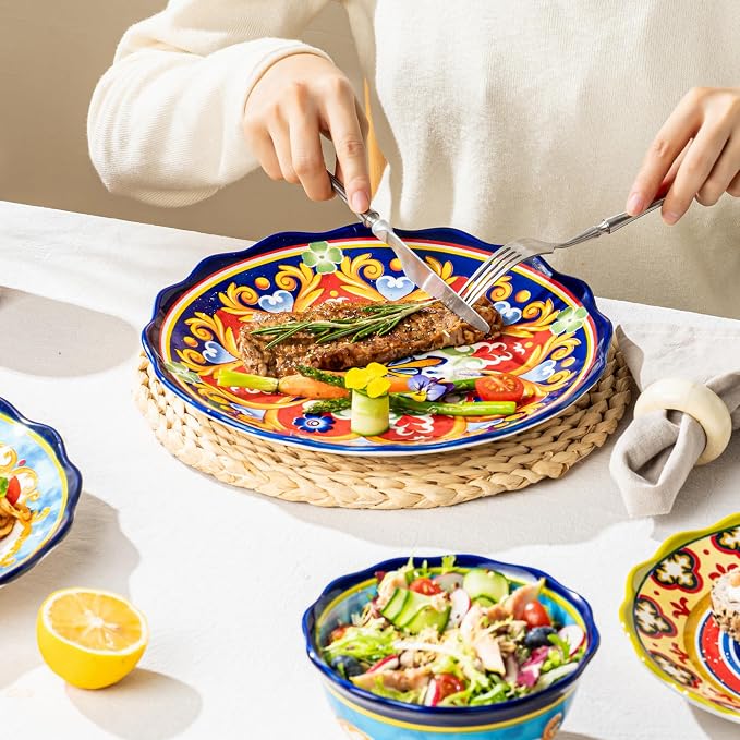 UNICASA Ceramic Dinner Plate Set of 4, 10.5 Inch Porcelain Pasta Plates Set– - Image 6