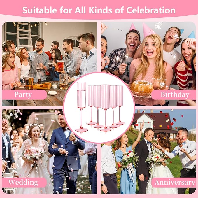 Ciaell 24 Pack Pink Plastic Champagne Flutes - Image 9