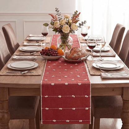 Artoid Mode Red Farbic Rustic Cotton Woven Table Runner, Farmhouse Christmas - Image 3