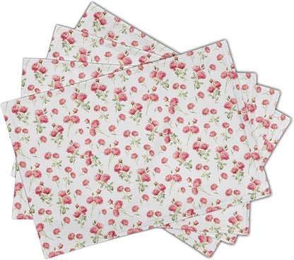 Pink Place Mats - Rose Placemats Set of 4 Floral Flower Table Mats 12x18 for Party Kitchen Dining