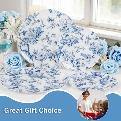 EI 60pcs Blue Plastic Plates Disposable Heavy Duty,Blue and White Floral Disposable Plates,10.25" Dinner & 7.5" Dessert Plate,Natural Fresh and Elegant Decorations for Birthdays/Tea Party/Wedding