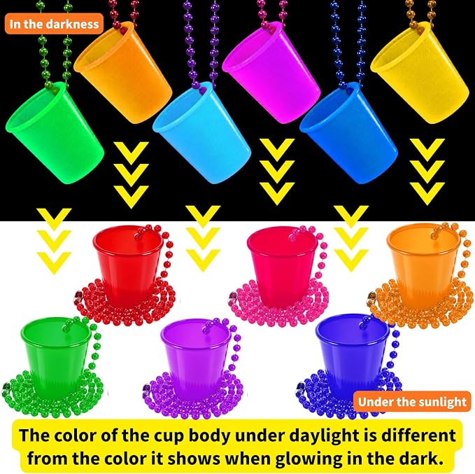 Cididu 24 Pack Shot Glass Necklaces Cups Glow in The Dark, Plastic Reusable - Image 3