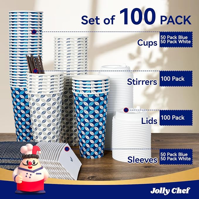 JOLLY CHEF 100 Pack 20 oz Disposable Coffee Cups, Hot Paper Coffee Cups - Image 5