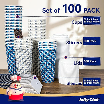 JOLLY CHEF 100 Pack 20 oz Disposable Coffee Cups, Hot Paper Coffee Cups - Image 5