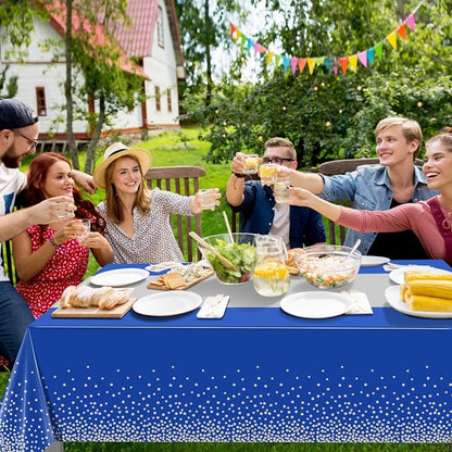 1Pcs Blue Silver Tablecloth Party Decorations, Plastic Royal Blue Table Cloth - Image 6