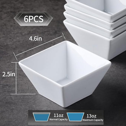 Porcelain Cereal Bowls Set of 6, 13 Oz Square Serving Bowls Set | 4.6in Classic - Image 2