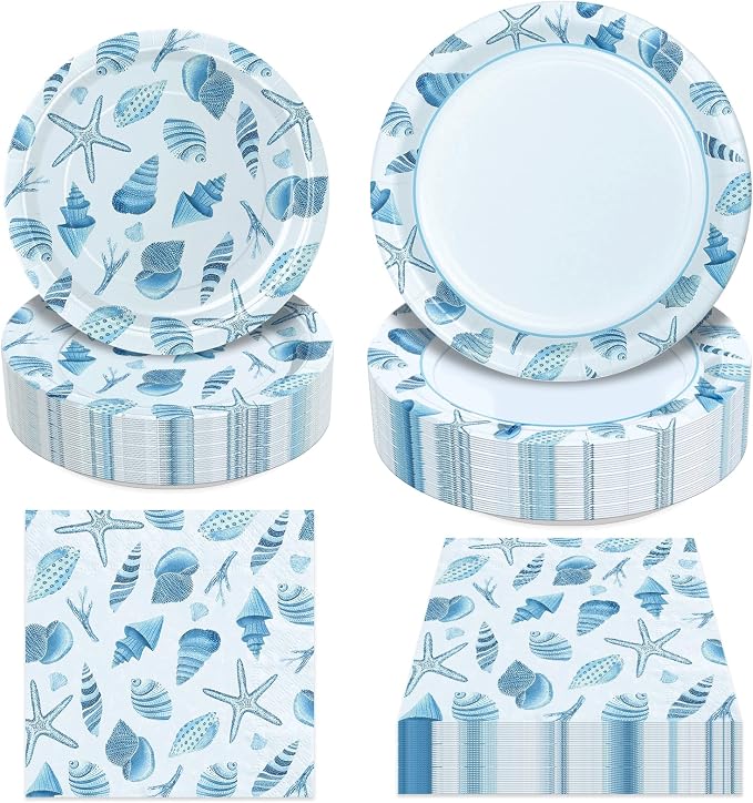 180Pcs Sea Party Supplies Paper Plates and Napkins Serve 60 | Disposable by Hpscdyo
