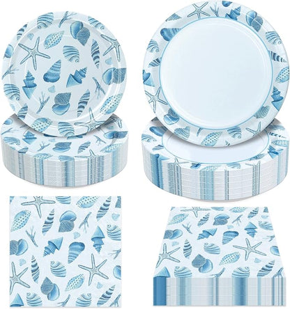 180Pcs Sea Party Supplies Paper Plates and Napkins Serve 60 | Disposable by Hpscdyo
