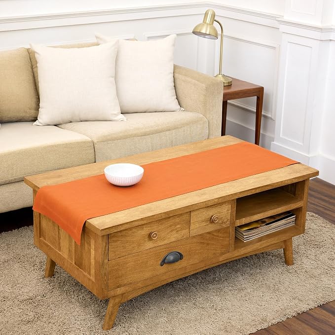 Solino Home 100% Pure Linen Dining Table Runner Orange, Fete 14 x 60 in | Table by SolinoHome