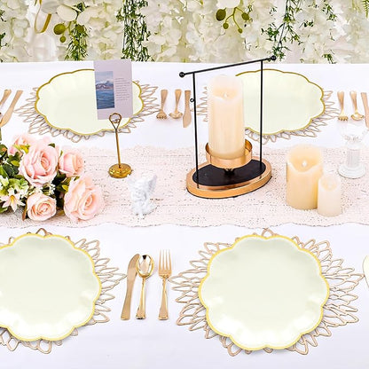 Beige Party Plates Cream Dessert Paper Plates 7inch Gold Foil Scalloped Edge Disposable Cake Plates for Tea Party Birthday Bridal Baby Shower Wedding Party Supplies (48, Beige)