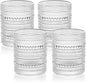 Vintage Dot-Pattern Drinking Glasses Set of 4 – 14.5 oz Clear Short Glass Cups – Embossed Textured Glassware with Anti-Slip Grip, Water Juice Soda Cocktail Tumblers – Thick Glass, Dishwasher Safe