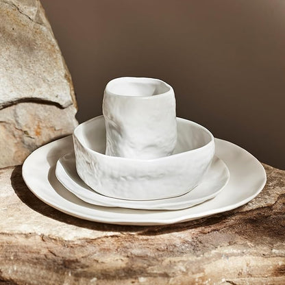 Stone by Mercer Project Atik Modern Stoneware 32-Piece Dinnerware Set, Plate and Bowl Set, Dish set for 8, Grey Speckled