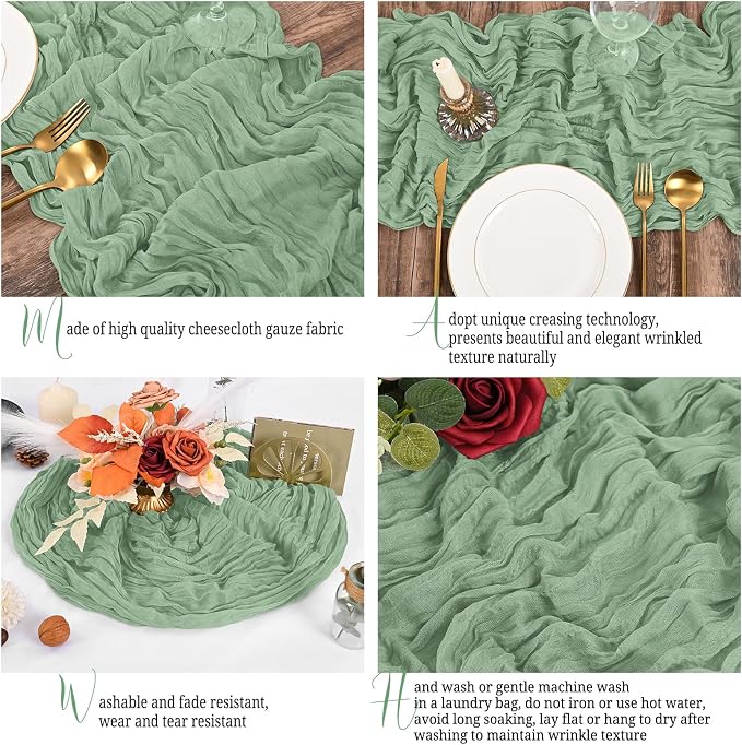 25 Pack Sage Green Table Runner 17 x 108inch Cheesecloth Table Runner Boho - Image 3
