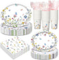 350 Pcs Wildflower Oval Paper Plates Set by Pajean