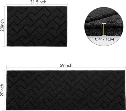 hicorfe Kitchen Runner Rug and Mats Sets,2 Pieces Super Absorbent Polypropylene Non-Slip Rug,Soft Comfort Floor Mat,Washable for Kitchen,Hallway,Office,Sink,Laundry(20" x 32"+20" x 59",Black)