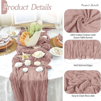 6 Pack Dusty Pink Cheesecloth Table Runner 17x108 Inch Semi Sheer Boho Gauze - Image 5
