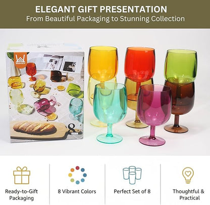 Colored Plastic Wine Glasses Set of 8, Acrylic Short Stem Goblets | 8.5 oz - Image 5