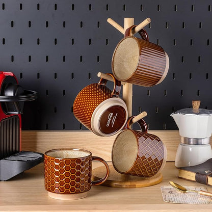 GBhome 12 OZ Stackable Coffee Mugs Set of 4, Ceramic Coffee Cups Set | 4 - Image 8