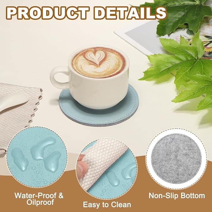 uxcell 5Pcs PU Leather Coasters, Light Blue - Image 3