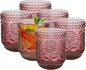 Topsky Vintage Drinking Glass Set of 6,12 oz Embossed Floral Decorative Glassware Set,Glass Cups Wine Glasses Beverages Tumblers Colored Glassware for Whisky,Beer,Juice,Cocktail,Heavy Duty