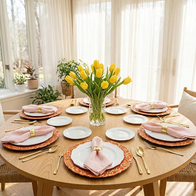 Orange Charger Plates with Gold Embossed Rim, 13 Inch Plastic Charger - Image 6