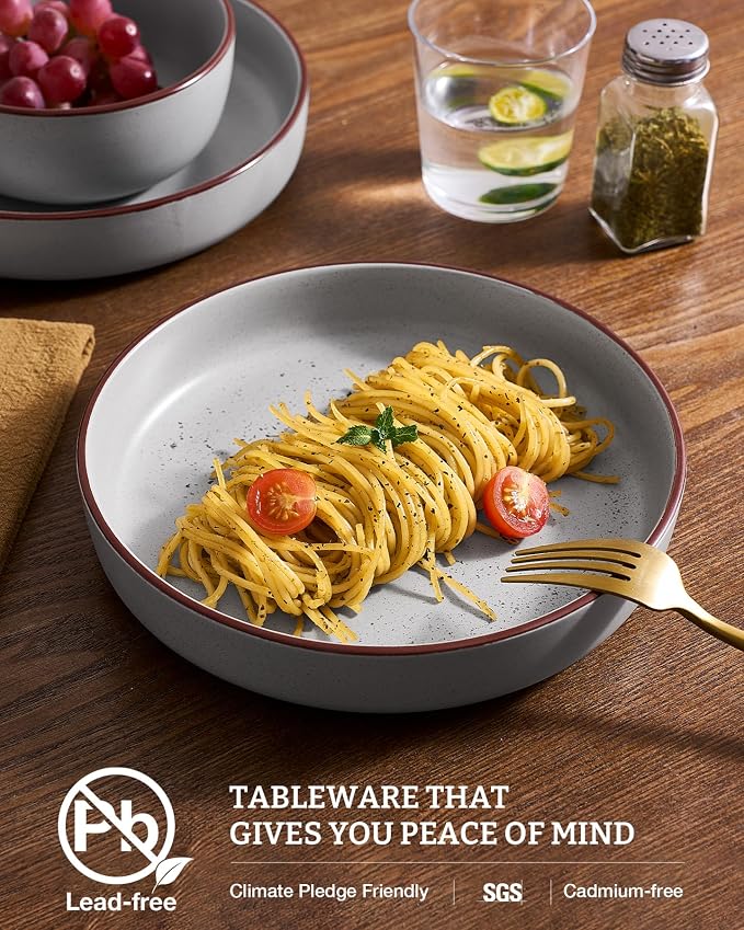 famiware Mercury Pasta Bowls Set of 8, 33 oz Large Salad Bowls, Light Gray | - Image 3