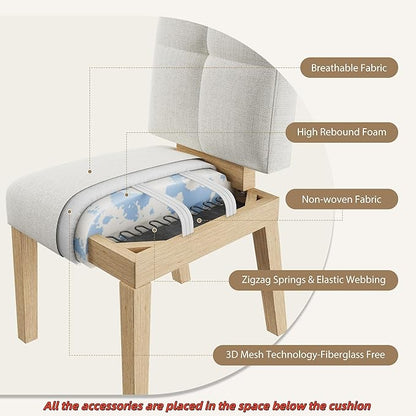 Wooden Dining Chairs Set of 4, Dining Room Chairs with Wood Legs, Cloud-Like Cushion & Reinforcement Structure Design for Kitchen/Living Room/Restaurant, Easy Assembly