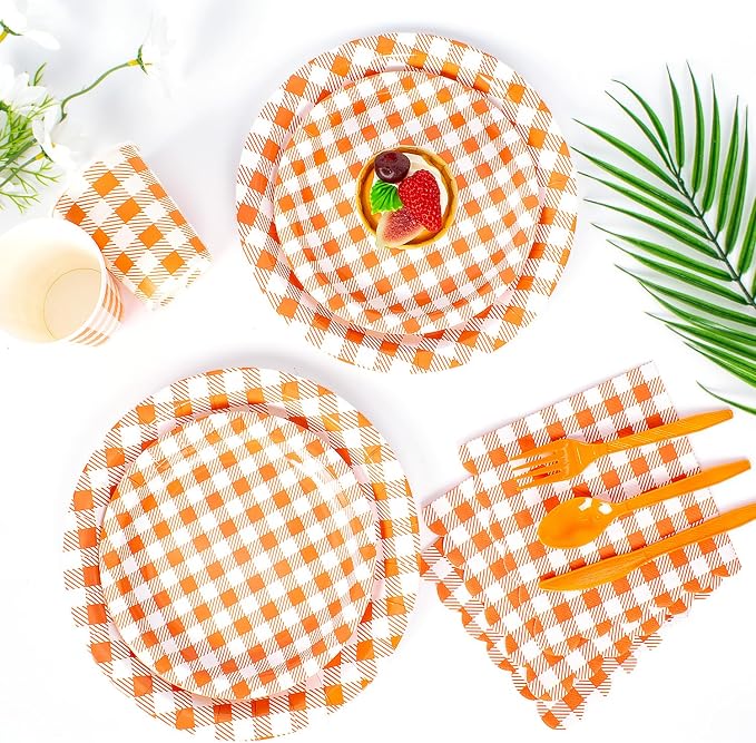 Vyntra Checkered Gingham Paper Plates and Napkins Set - Image 5