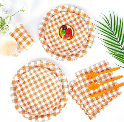 Vyntra Checkered Gingham Paper Plates and Napkins Set - Image 5