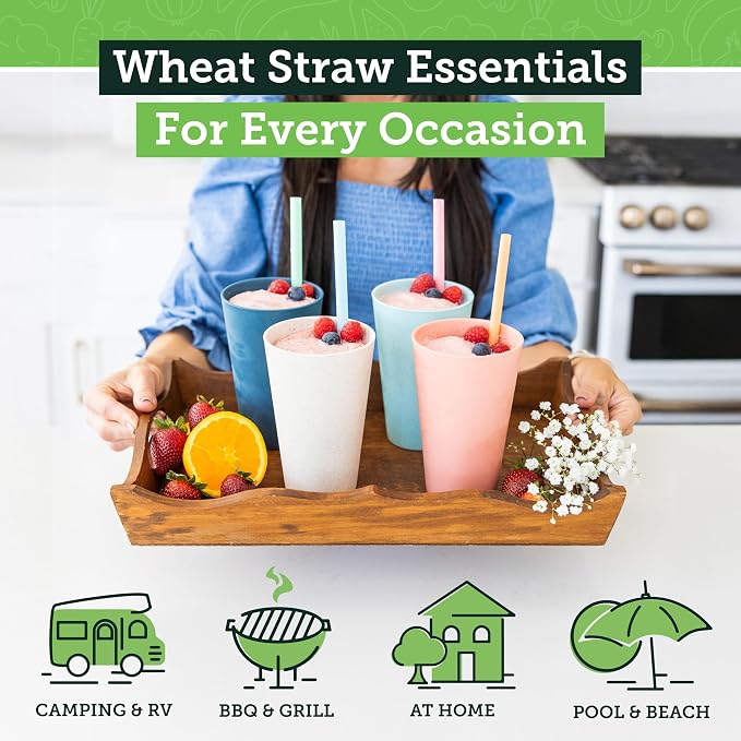 Grow Forward Premium Wheat Straw Cups - 20 oz Unbreakable BPA Free Hard Plastic - Image 2