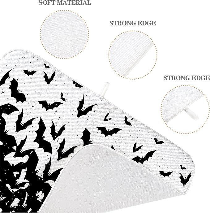 Halloween Bats Dish Drying Mat for Kitchen Counter 18x24 Inch Polka Dots Dish - Image 7