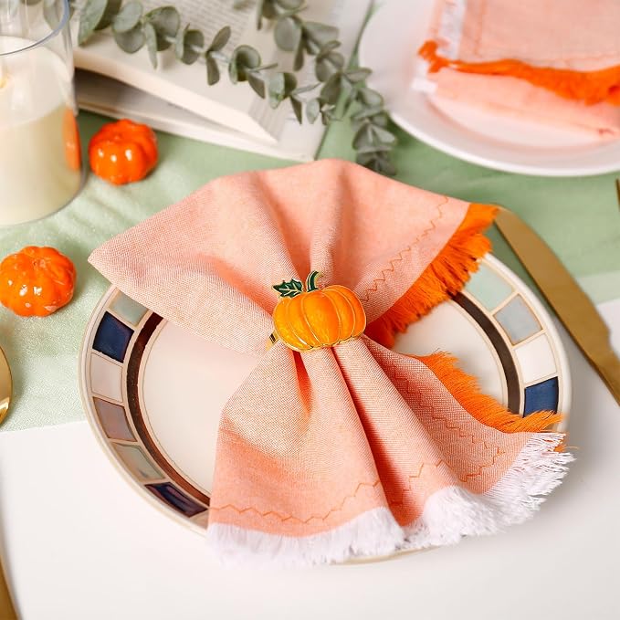 wonlex Pumpkin Napkin Rings Set of 6, Fall Napkin Rings Holder, Metal Napkin - Image 6