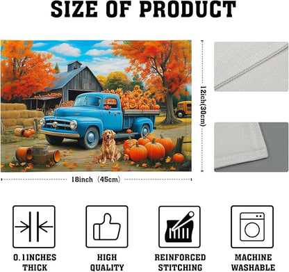 Giwawa Fall Truck Placemats Set of 4 Autumn Maple Tree Pumpkins Sunflowers Dog Decorative Linen Table Place Mat 12x18 Inch Non Slip Heat Resistance for Kitchen Dining Party Thanksgiving