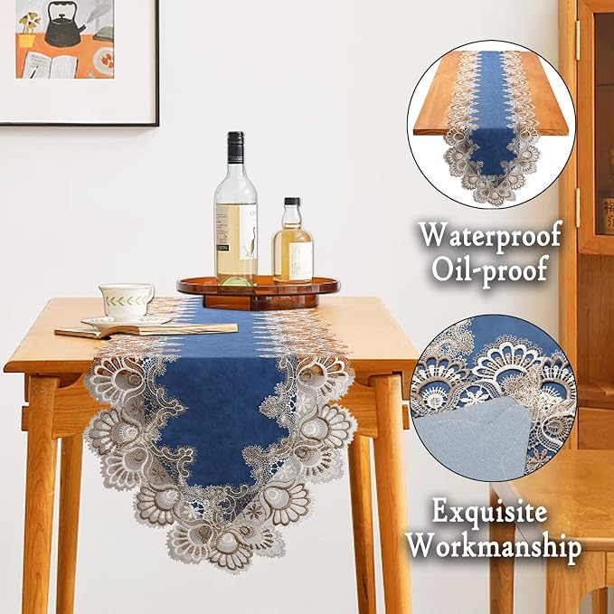 Lace Table Runner, Waterproof Oil-Proof PU Leather Table Runner - Image 2