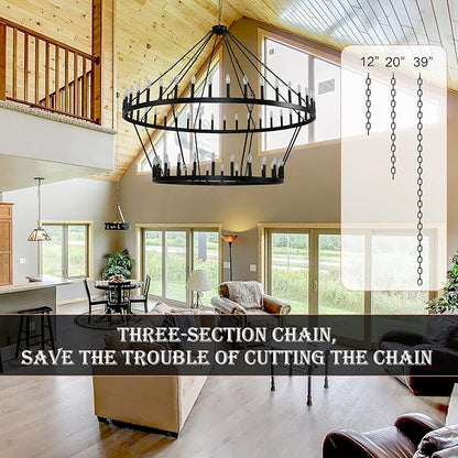 70 Inch Extra Large Wagon Wheel Chandelier 2 Tier 64-Lights Black Farmhouse Pendant Light Fixture, Round Rustic Hanging Lighting for Outdoor Porch high Ceilings Living Dining Room Foyer Entryway