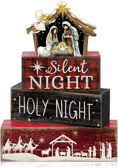 Moucuny 4 Pcs Christmas Table Decor Wooden Christian Religious Decoration by Moucuny