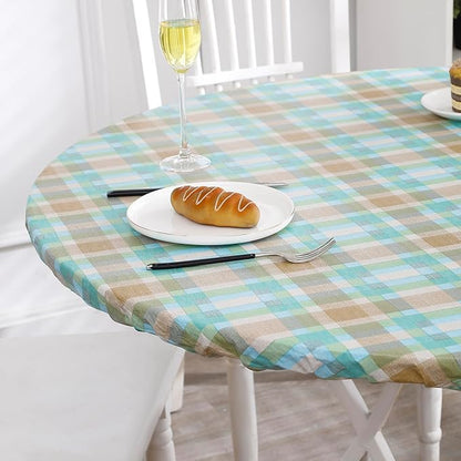 Walrus Round Vinyl Fitted Tablecloth with Flannel Backing Elastic Edge Design Table Cover Waterproof Oil-Proof PVC Table Cloth Stain-Resistant Best for 45"-56" Round