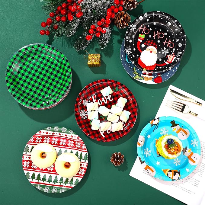 Gerrii 60 Pcs Christmas Party Plates 7 Inch Xmas Holiday Disposable Paper - Image 6