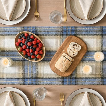 Artoid Mode Blue Light Coffe Farmhouse Plaid Spring Table Runner, Winter Rustic - Image 3