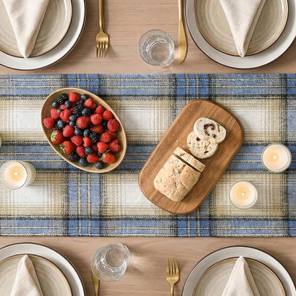 Artoid Mode Blue Light Coffe Farmhouse Plaid Spring Table Runner, Winter Rustic - Image 3